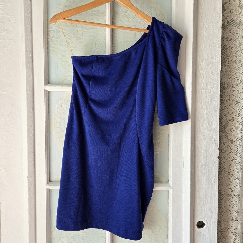 Poetry Blue One Shoulder Cocktail Dress Medium